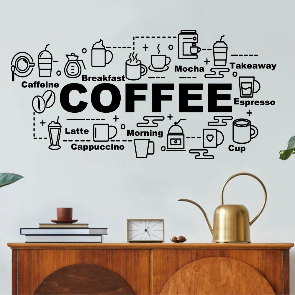 Coffee Cafe Mug Wall Sticker Decal Coffee Shop Window Restaurant Kitchen Vinyl Home Decor