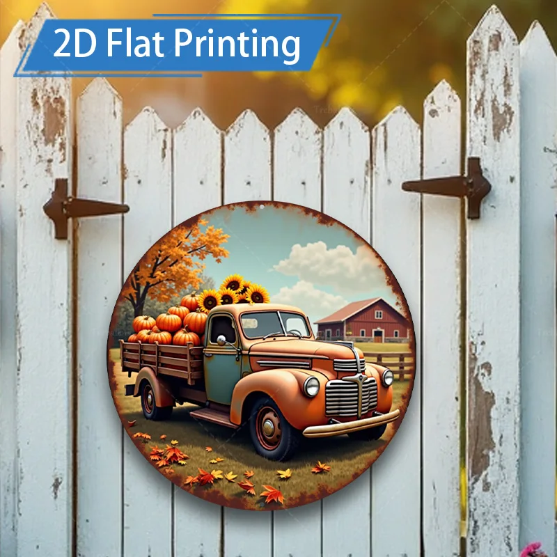 

1 шт. 8x8 дюймов металлический знак деревенский фермерский грузовик с тыквой 2D металлический настенный художественный осенний декор