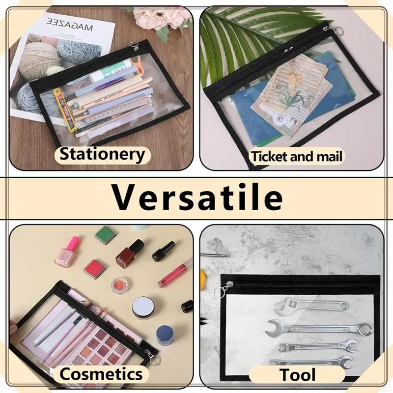 موثوقة-8 أكياس شفافة بسحاب PVC حقيبة مستحضرات التجميل المغلف تخزين أكياس بسحاب لتنظيم اللوازم المكتبية المنزلية، 8 سحاب شفاف با