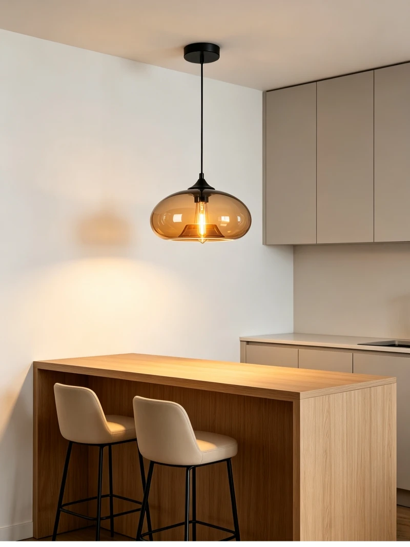 Minimalist LED Glass Hanging Light Nordic Creative Circular Pendant Light Cafe Kitchen Island Living Room Decor Pendant Lamp