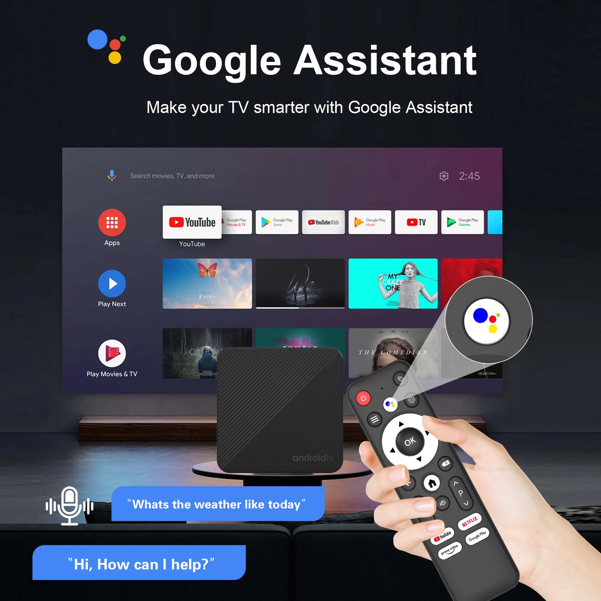 Android14 TV Box Smart 4K Home theater T1S AllwinnerH313 Netflix YouTube Wifi6 1000M Lan Bluetooth Chromecast Voice Assistant