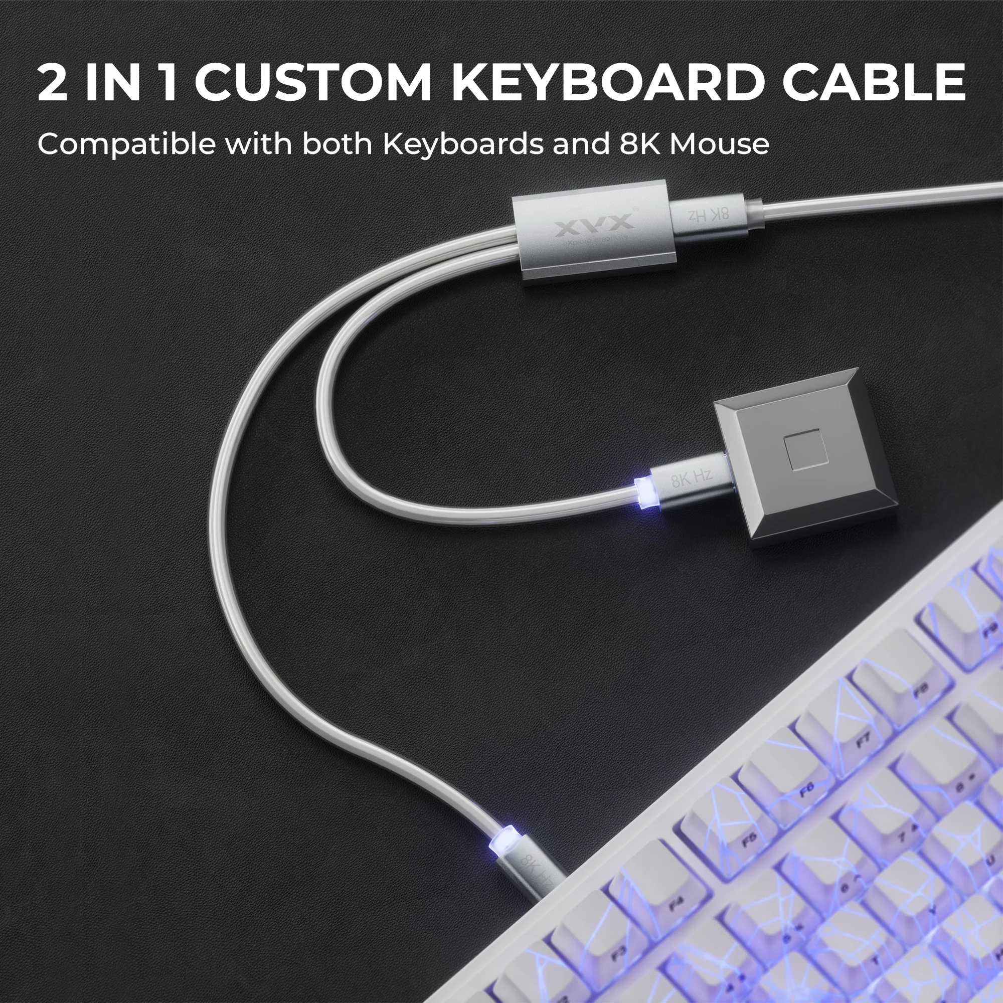 XVX Keyboard Cable 2-in-1 USB C to USB A Cable for Mechanical Gaming Keyboard LED Aviator Cable 1.8M CNC Metal Connector