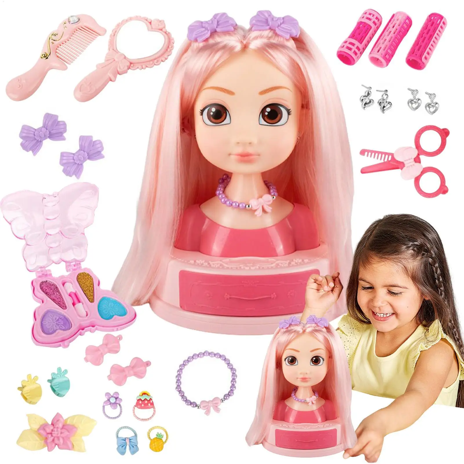 

Hair Salon Girls Toys Little Girl Beauty Salon Set Hairstyling Dress Up Toy Kit With Ear Studs Curling Irons Hairpin For