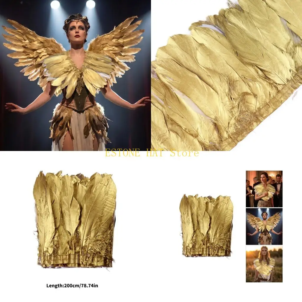 49MF Stylish Wing Scarf Neck Wrap Trim Natural Geese Plumage Elegant Shawl For Prom Ball Dress Up