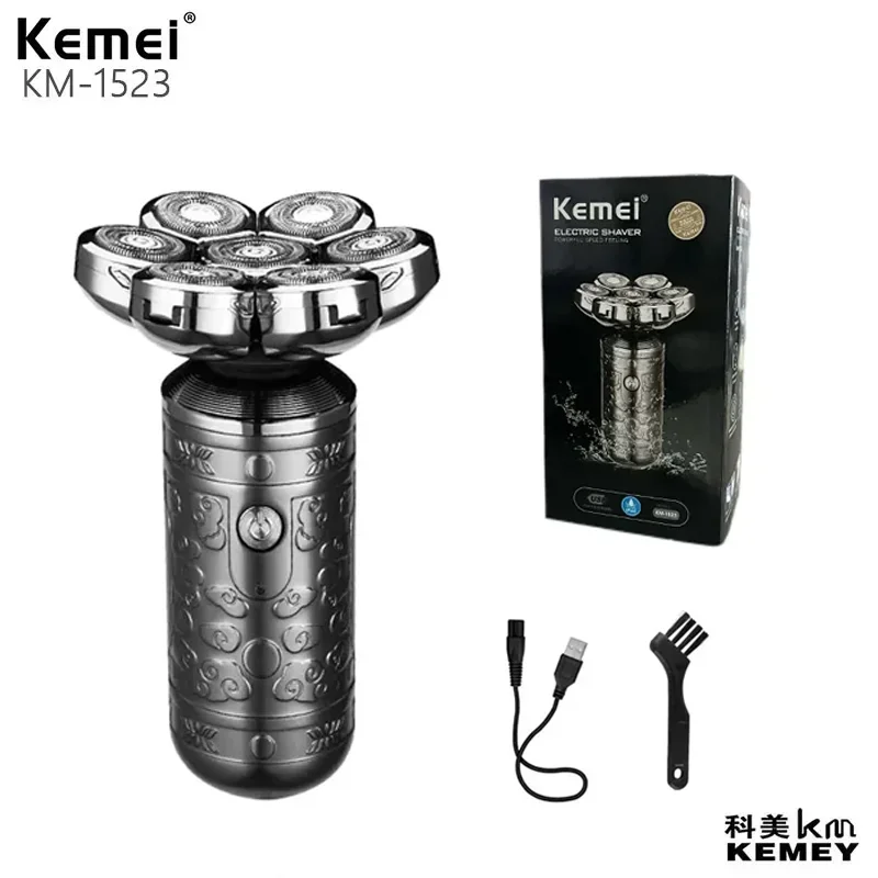 KeMei KM-1523 Portable Mini 7 Blades Alloy Body Full Body Washable 4D Veneer Floating Razor Bald Shaving Machine Metal Shell