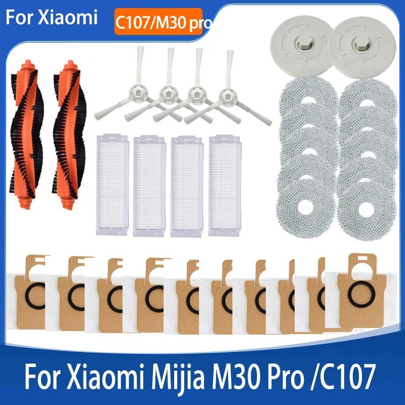 Accessories For Xiaomi Mijia M30 Pro C107 Replacement Roller Side Brush Hepa Filter Mop Cloth Dust Bag mop holder Spare Parts