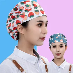 Unisex Pink Printed Hats Men and Women Work Hat Flower Folded Hat Gorro Enfermera Quirofano Women's Food Hat Ventilate Chef Hat