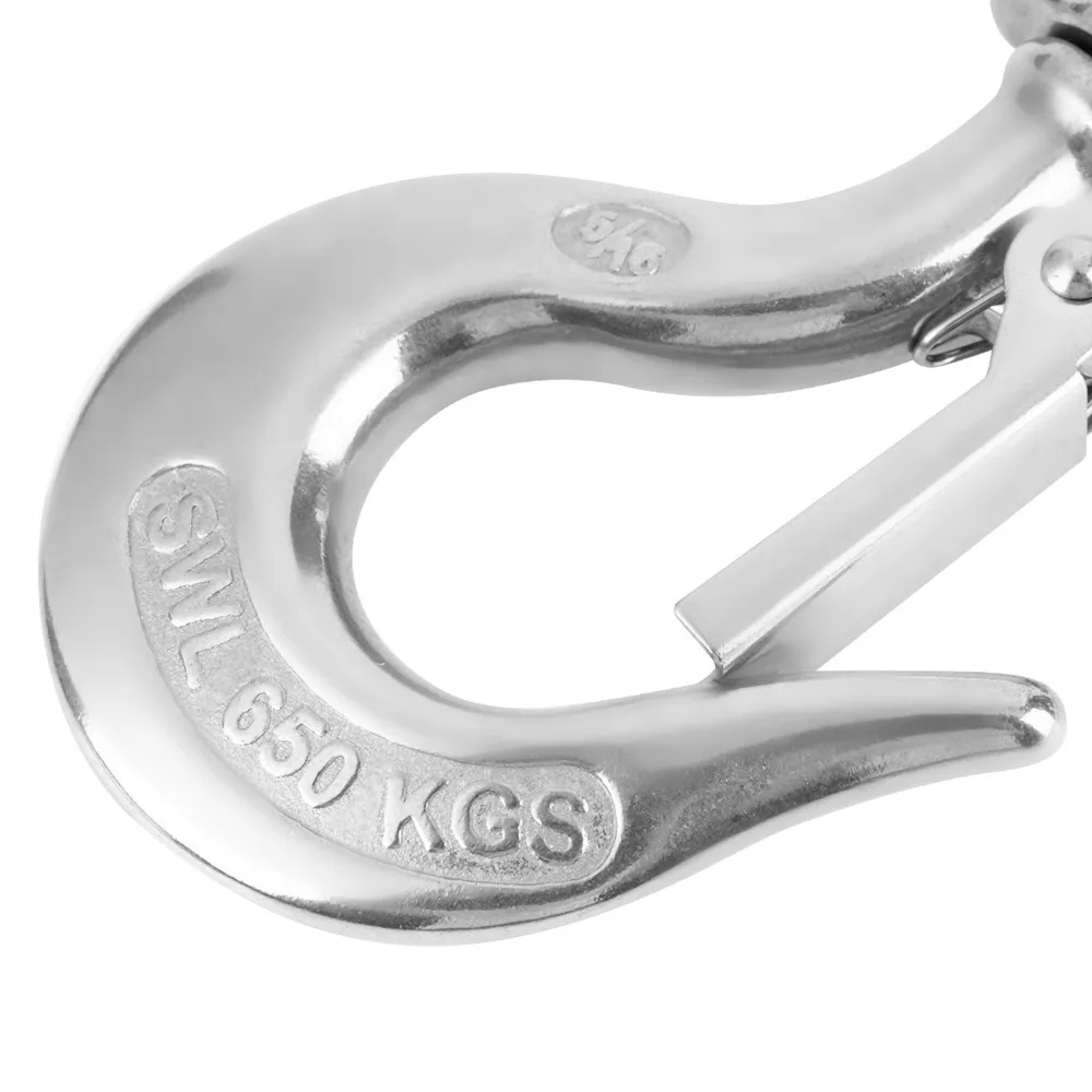 304 Stainless Steel Clevis Slip Hook American Type Jaw & Eye Swivel Swivel Lifting Hook 5/16 Inch Safety Latch Safety Hook