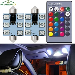 2X RGB 6SMD Roof Dome Festoon Reading Lamps C5w Car Auto Remote Controlled Atmosphere Led Welcome Light Turn Signal Trunk Bulb