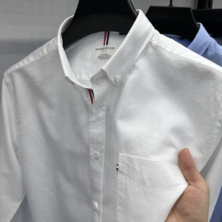 

00% Pure Cotton Long Sve Ox Cloth irt Spring Autumn Men's Casual Faion Ci Sle Breathable Moisture ng