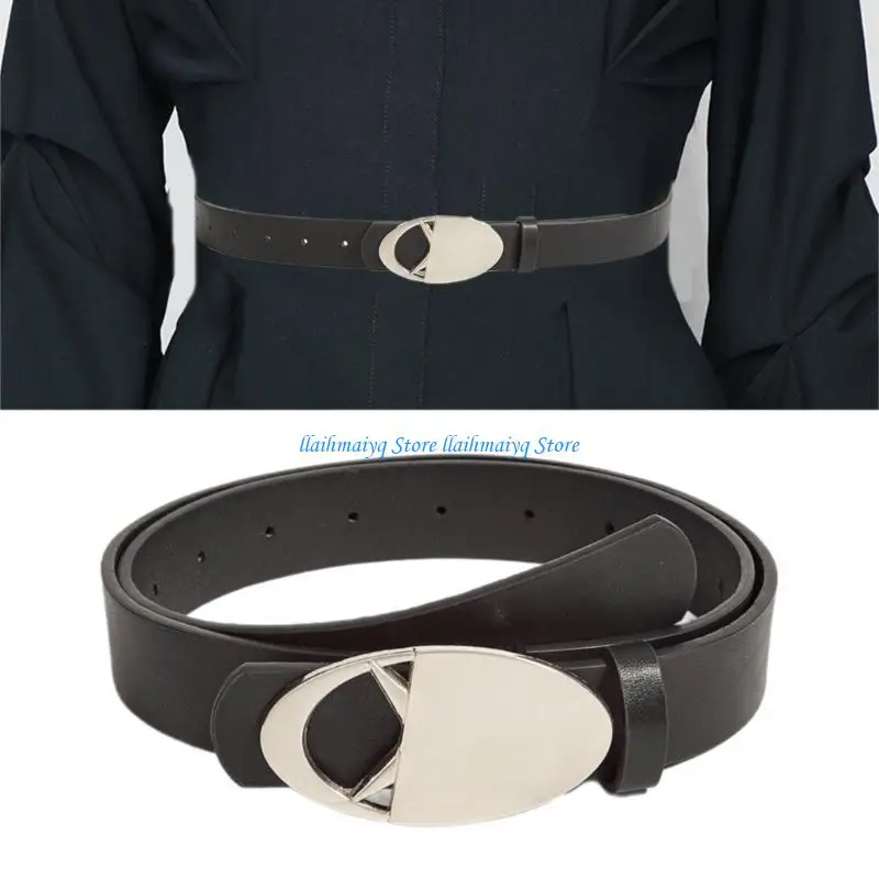 

573B Elegant PU Belt Women Waistband AllMatching Waiststrap Metal Buckle Belt