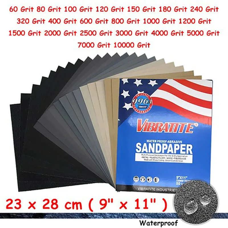 

996A 9"x11" Wet & Dry Waterproof Abrasive Sandpaper Sheets Sand Paper 60-10000 Grit A4 Paper For Car Glass Paint Polishing