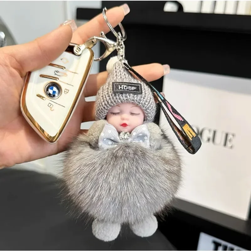 Real Fox Fur Doll Car Keychain Pendant Cute Plush Doll Doll Book Bag Pendant Couple Gift