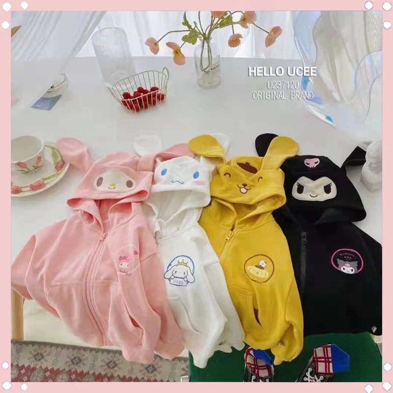 

Miniso Cinnamoroll Kuromi My Melody Children Hooded Sweatshirt Anime Cartoon Printing Autumn New Children's Zipper Jacket