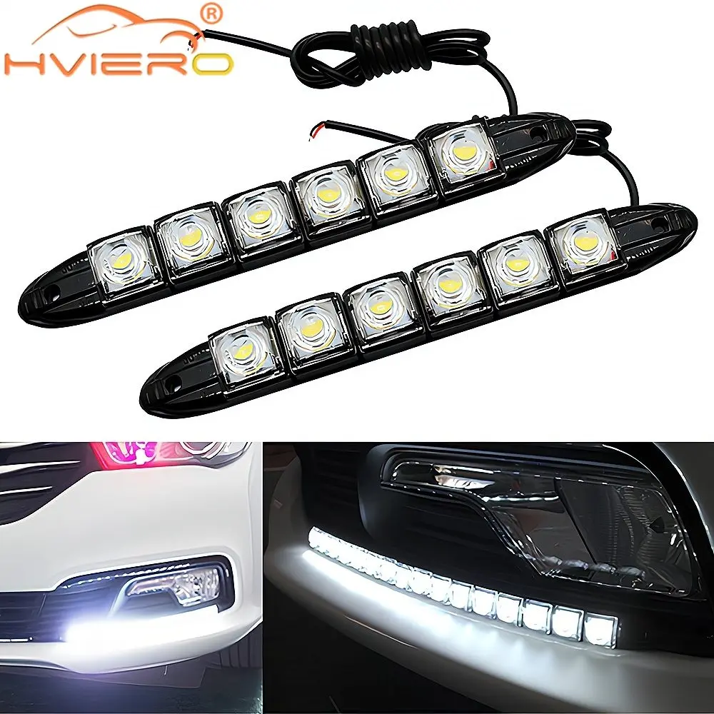 2x Day Light Car Led DRL Daytime Running Light Flexible 6LED Parking White Waterproof Driving Fog Bulb Warning Styling Auto Lamp