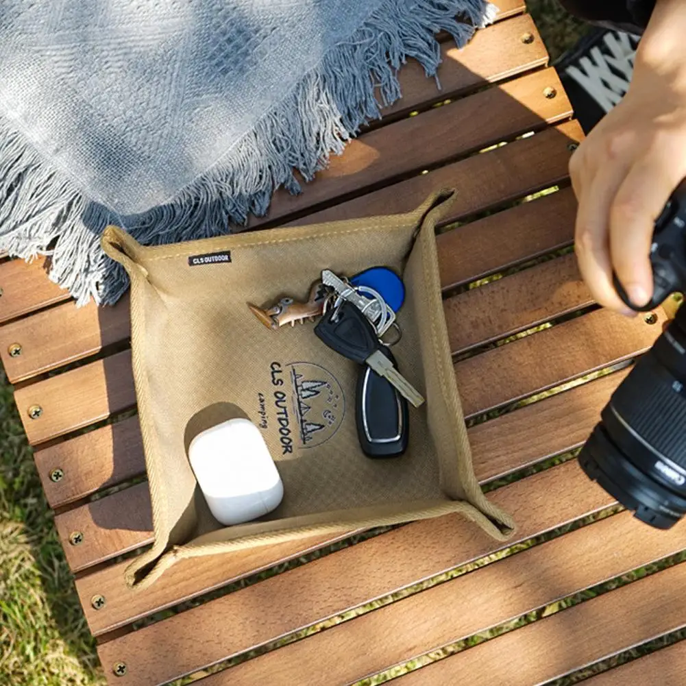 Tragbares, faltbares Camping-Aufbewahrungstablett, quadratisches Desktop-Organizer-Tablett für den Außenbereich, multifunktionale Aufbewahrungsbox für Schlüssel und kleine Gegenstände – Detail 11