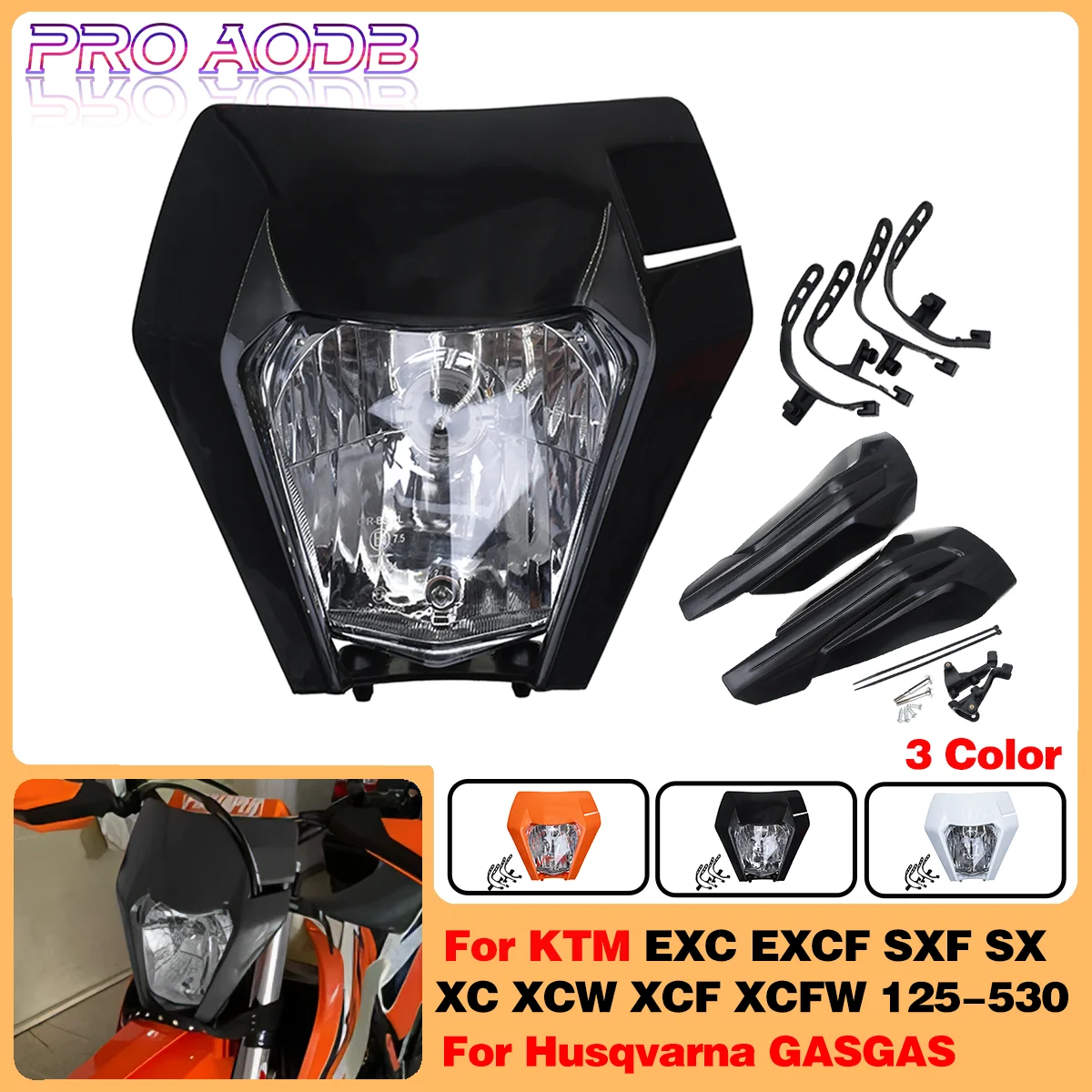 

Motorcycle Supermoto Universal Headlamp Headlight Light For KTM SX XC EXC EXCF SXF XCW XCF XCFW 125 150 250 300 350 450 530 CC