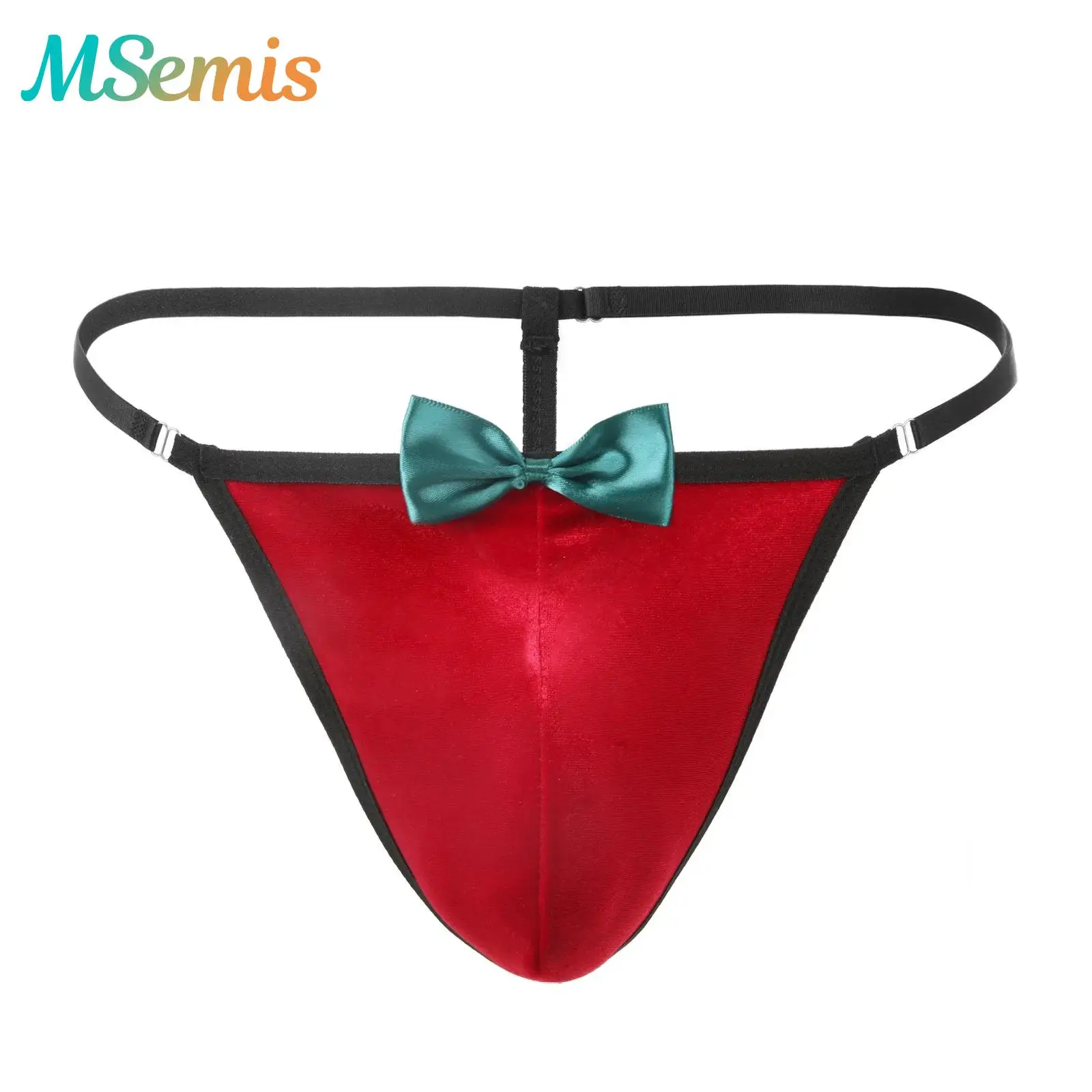 

Мужское нижнее белье, рождественское нижнее белье Санта-Клауса с Т-образной спинкой для геев, низкая посадка, декор с помпоном и бантом, забавные стринги, трусы, сексуальные трусы