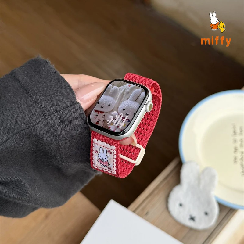 Kawaii Miffy Watch Band Suitable for Iwatch Ultra 10 9 Multicolor Nylon Magnetic Watch Band Anime Accessories Girl Perfect Gifts