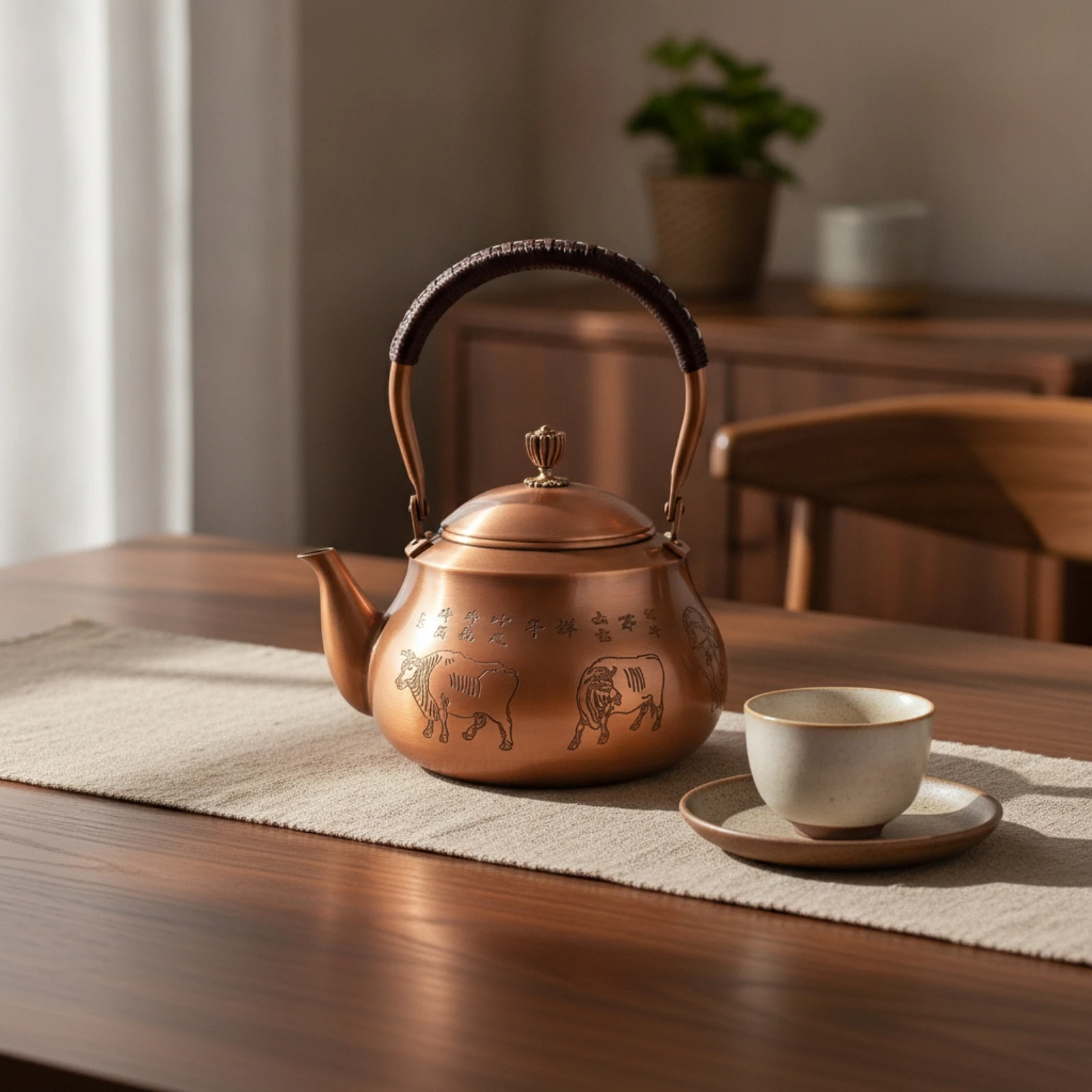Copper Teapot Traditional Hammered Teapot Tea Kettle Handmade Rust Resistant for Collectors, Boiling Water, Kitchen Display