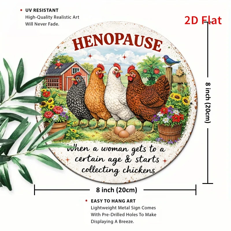 2D Flat - [2Dflat]1pc 7.87X7.87inch- Tin Sign, Funny Chicken Wall Art, Henopause Quote Metal Sign, Great Gift for Chicken Lovers