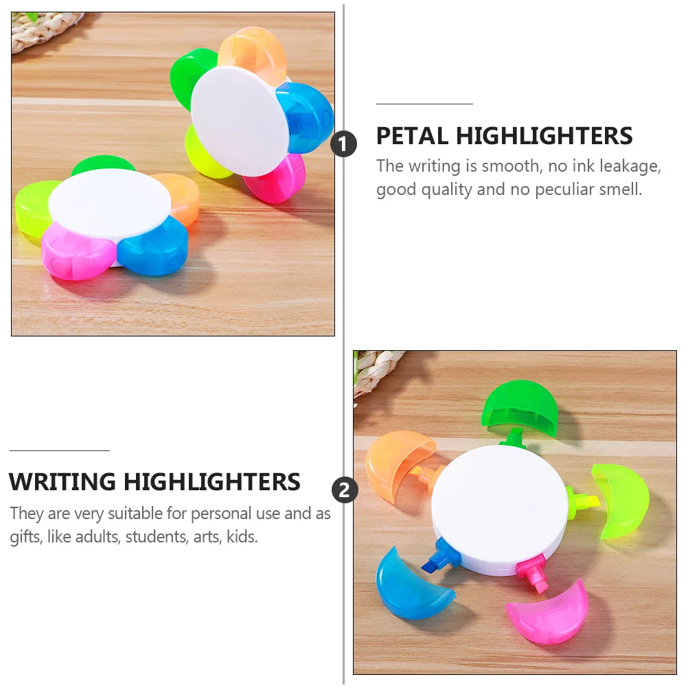 

6 pcs Highlighter Pens Colorful Design Petal Shape Fluorescent Markers Smooth Writing No Ink Leakage Ideal for Students