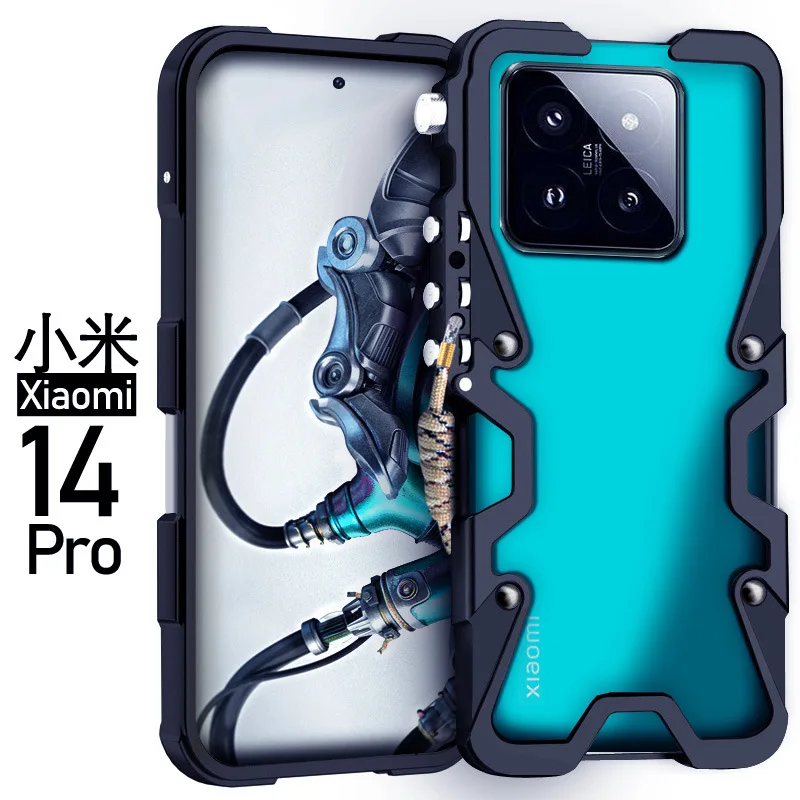 

Zimon Luxury Armor Metal Aluminum Phone Cases Bumper For Xiaomi Mi 14 Pro / 14 Ultra Cover Mechanical Purely Handmade Skull Case