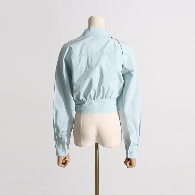 HKSH 2025 Spring New Women Niche Design Irregular Cross Off Shoulder Tops Design High Sense Long Sleeve Shirt Chic Shirts HK4303