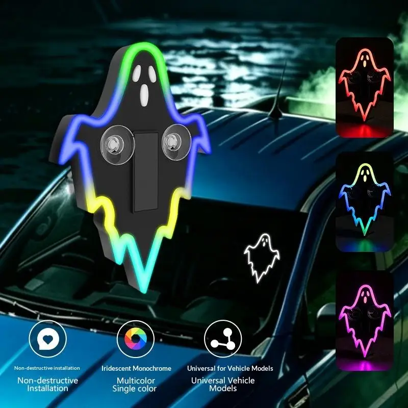 Solar Devil LED Car Ghost Ambient Light Dynamic Glowing Effect Rear Windshield Decor Lamp for Auto Exterior Party Decoration