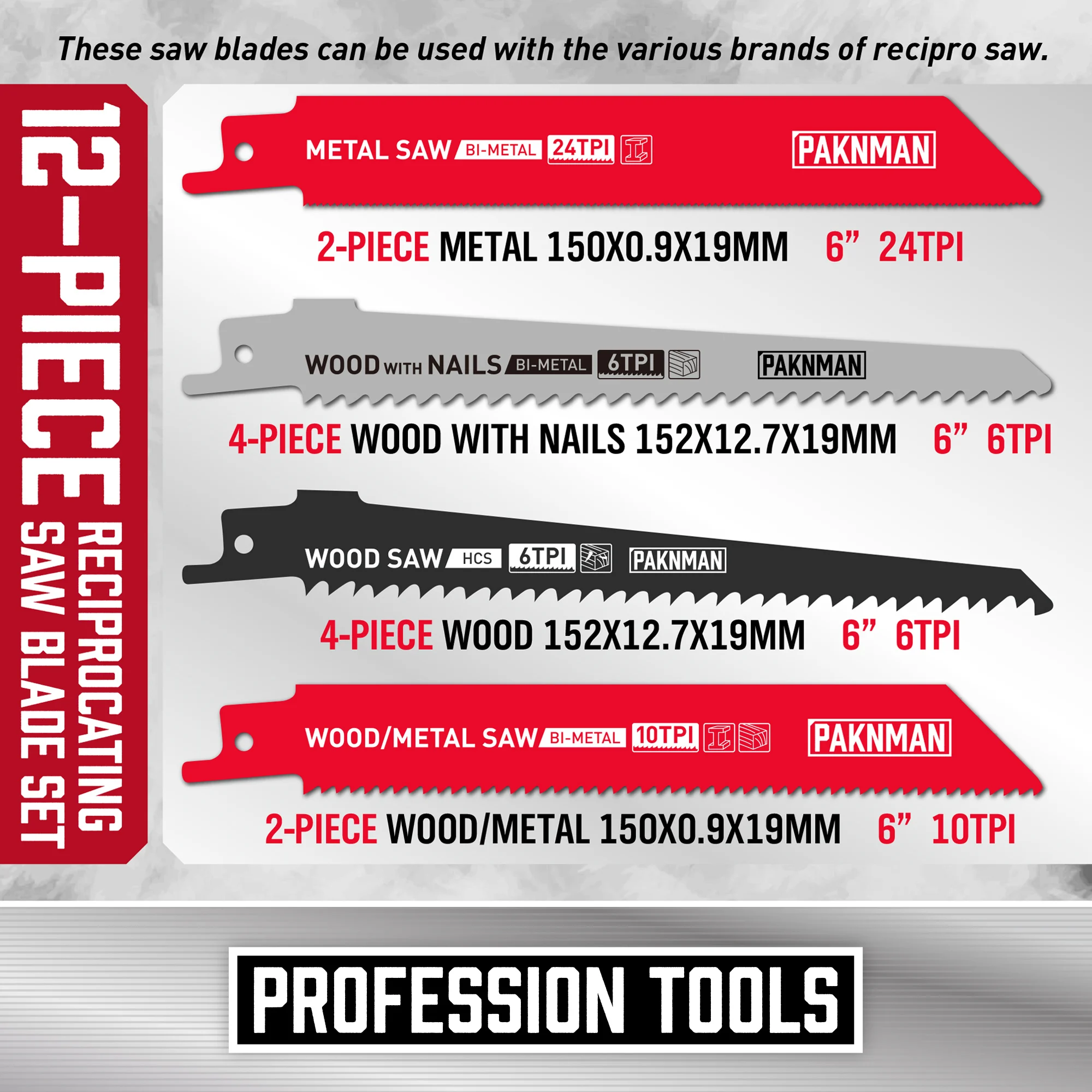 Metal e madeira corte ensacado Saw Blades, alternativo, 12 Pcs Set