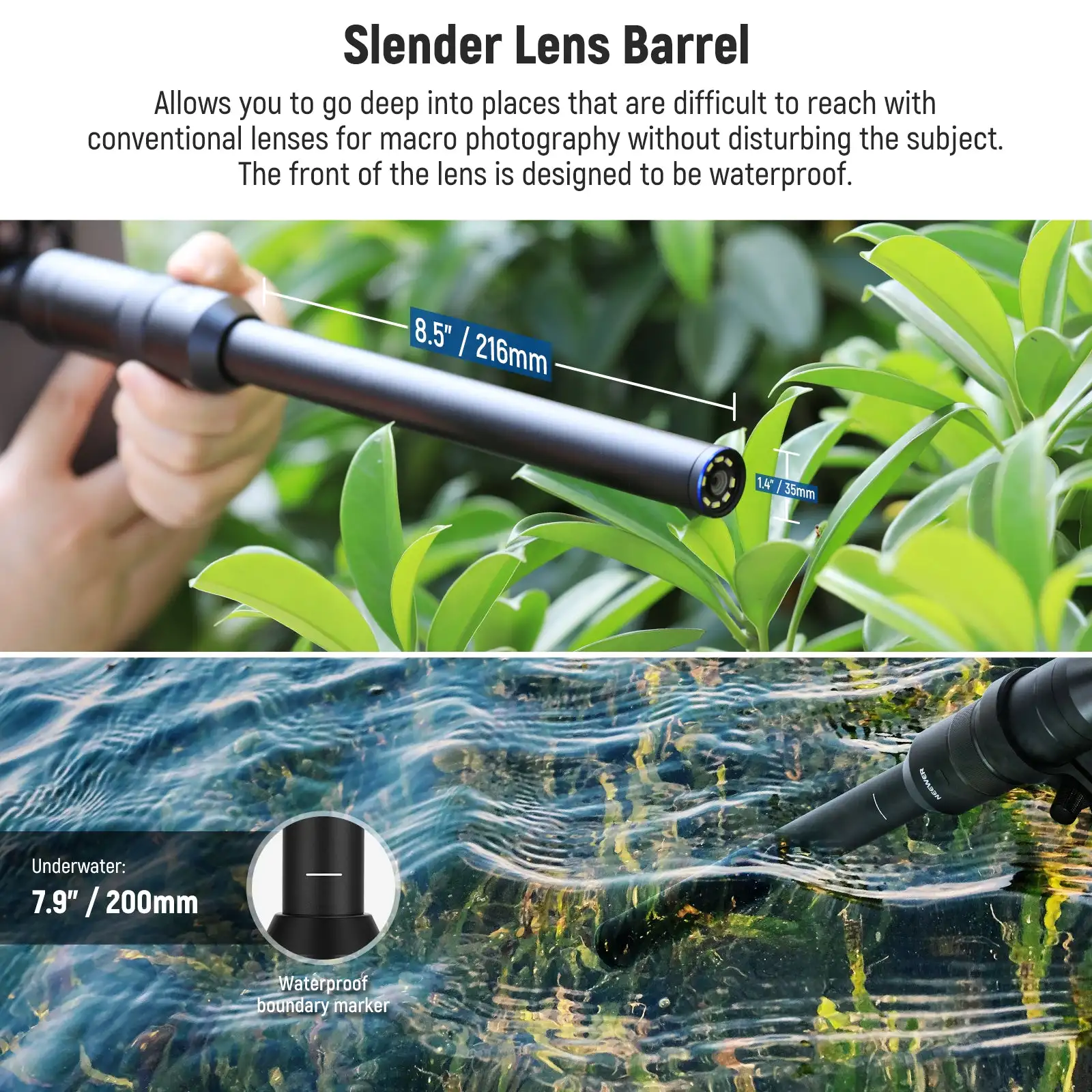 NEEWER 18mm 2x Macro Probe Lens with 17mm Thread LS-51 For Smartphone Water Resistant HD Optical Glass Lens For Video