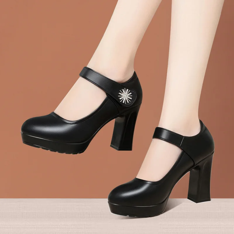 

Элегантные дышащие туфли Мэри Джейн из мягкой кожи с открытым носком, 7 см, 9 см, туфли на платформе, весенние туфли на высоком каблуке 2024, офисная работа