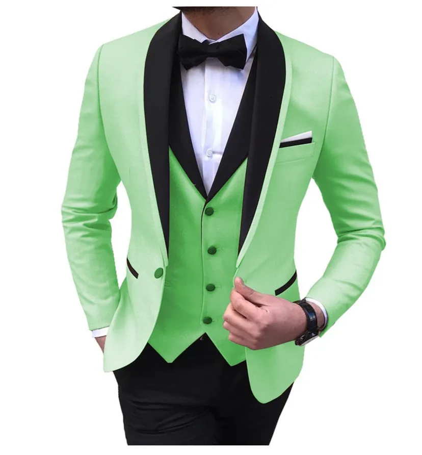 custom khaki Men Suits for Wedding Groom Blazer Tuxedo Slim Fit 3-piece Color blocked lapel black Costume Hommes Terno Masculino