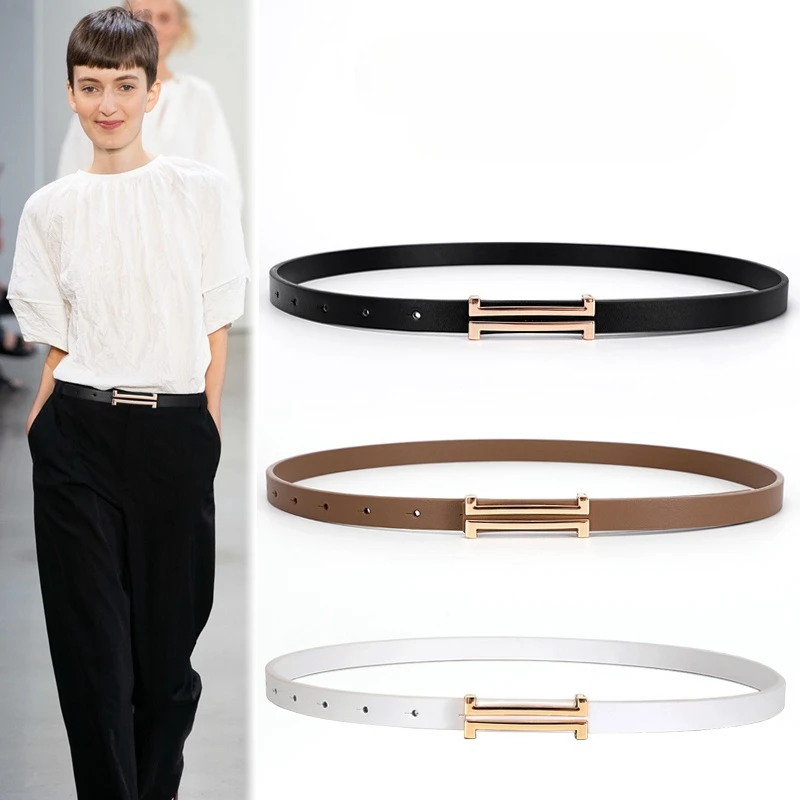 

Fashion New Leather Thin Adjustable Belt Women Personality Metal Buckle Waist Strap Ladies Trouser Dress Decoration Waistband