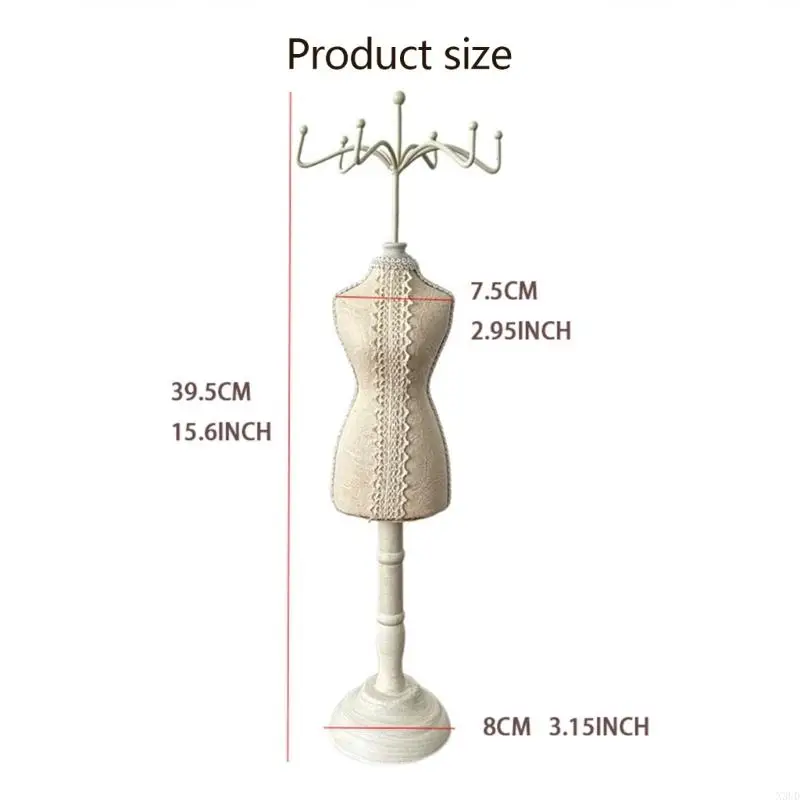 حامل عرض مجوهرات خشبي خفيف الوزن مع تصميم دانتيل مزخرف متعدد العناصر