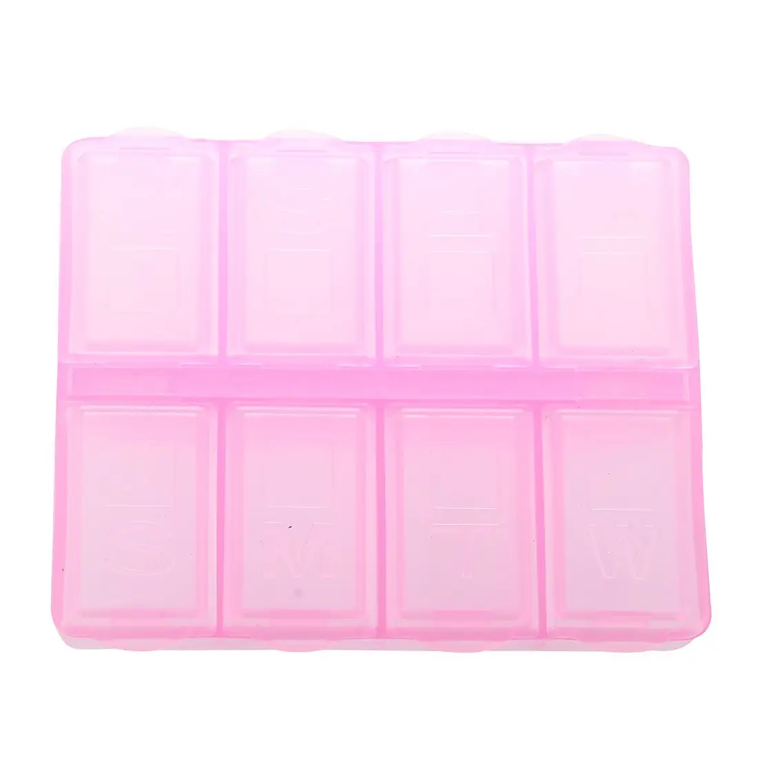 Plastic Rectangle 8 Compartments 7 Days Medicine Pill Box Pink