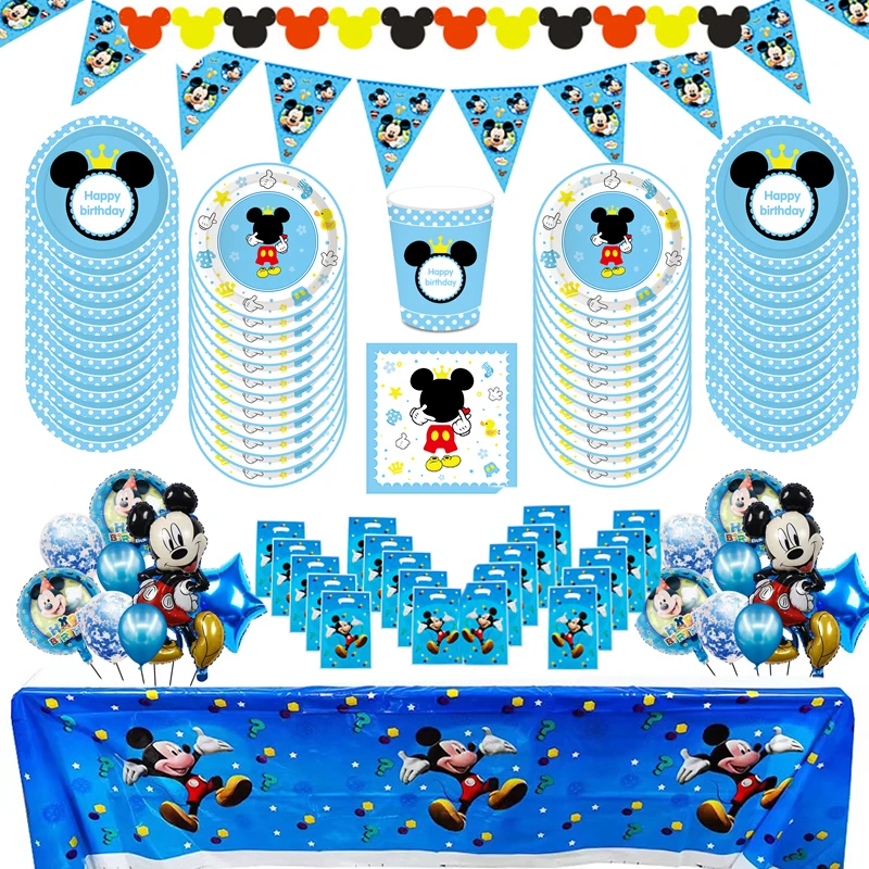 Cartoon Disney Mickey Mouse Theme Kids Favor Birthday Baloon Event Party Cups Plates Baby Shower Disposable Tableware Supplies