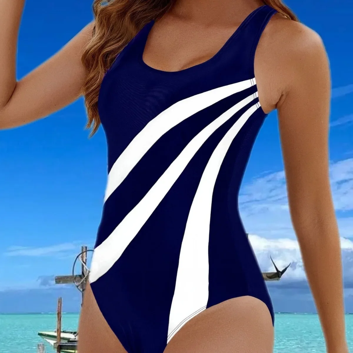 

New 2025 One-Piece Competitive Sports Swimsuit High Elasticity round Neck Design Cross-Border Athletic Swimwear Backless Style