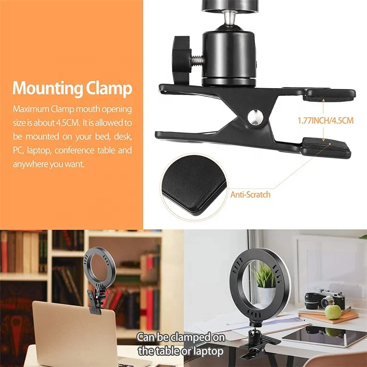 Illuminazione professionale per videoconferenze regolabile da 6 pollici Selfie Led Fotografia Anello luminoso per computer portatile Sorgente desktop