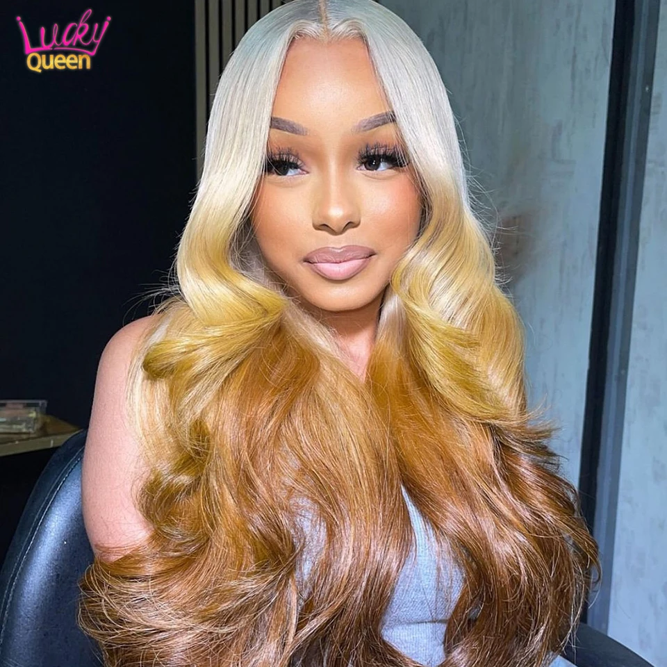 200 Density Ombre Yellow Brown With Blonde  613 Coloful Wigs 13x6 Frontal Human Hair Wig Pre Plucked Transparent Lace For Women