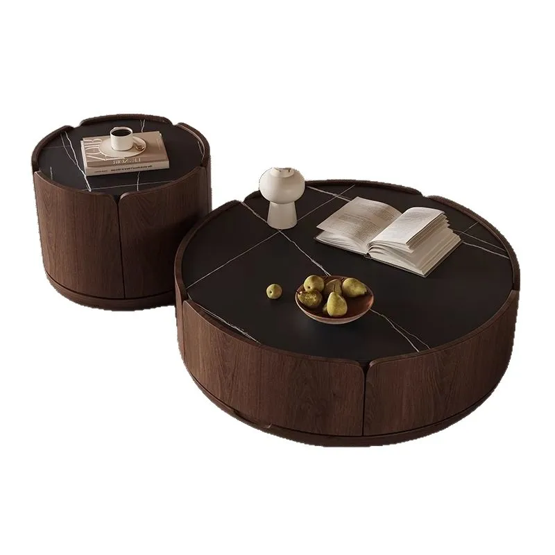 

Round rock slab coffee table Light luxury living room Household small apartment High-end solid wood marble round coffee table