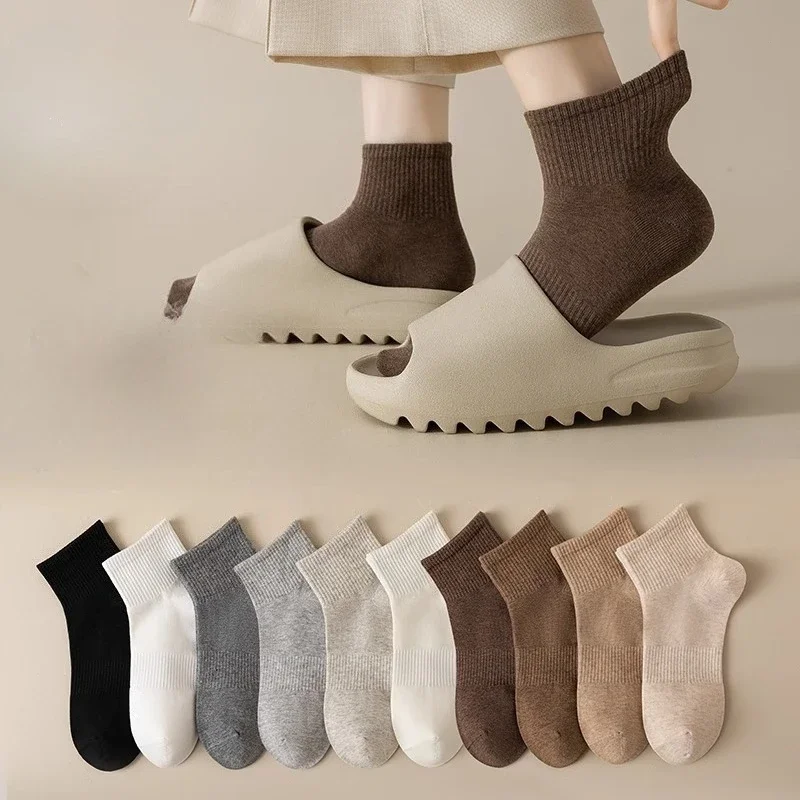 

1/10 pair of women's spring autumn style simple casual socks summer solid color breathable sweat absorbing cotton socks