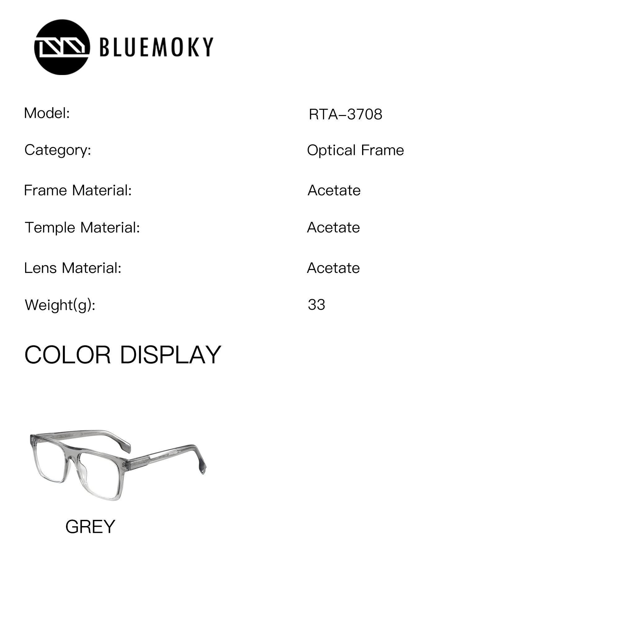 BLUEMOKY M Size Square Prescription Men's Glasses Myopia Photocromaric Anti Blue Light Acetate Progressive Optical Eyeglasses