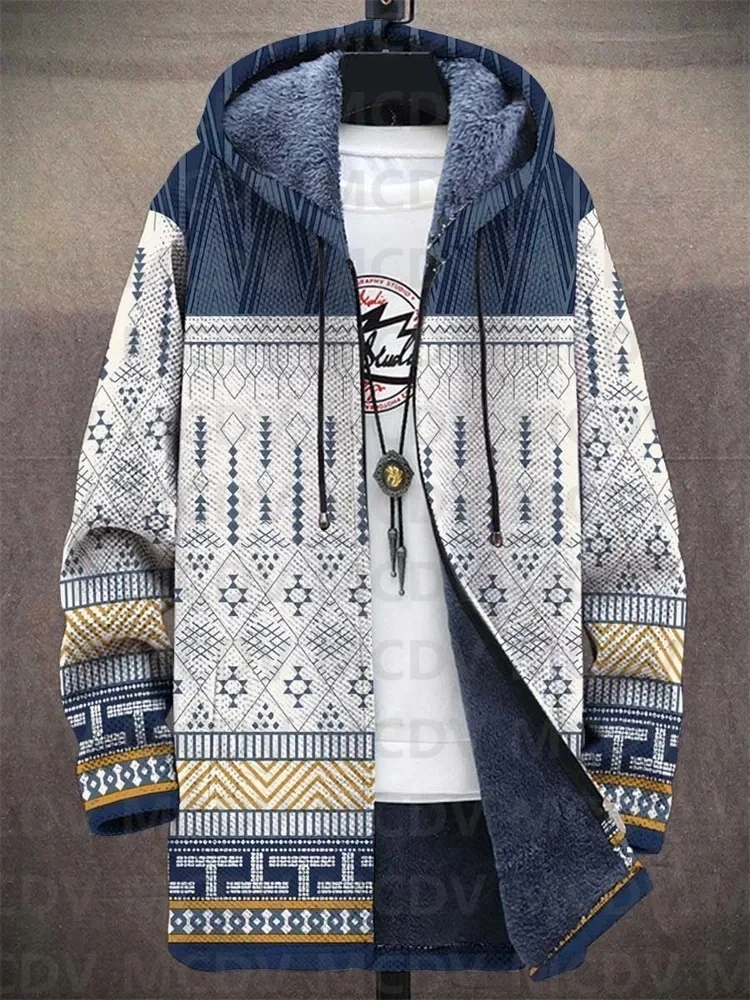 

Men's Fashion Winter Zipper Cloak Retro Art 3D Printed Thick Plush Zipper Hoodie Neutral Street Casual Wool Warm Jacket Q0365