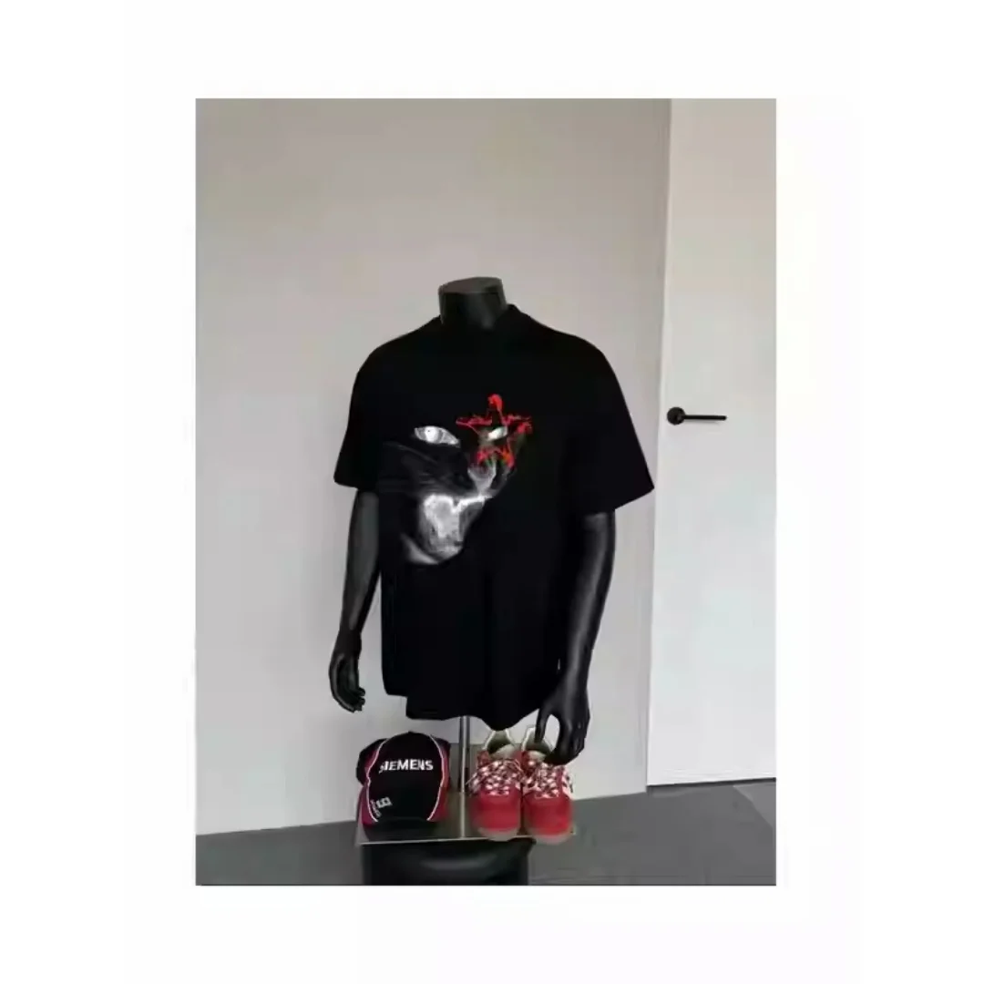 Модная футболка с короткими рукавами из чистого хлопка с забавным принтом в стиле рок-кота, романтическая панк-панк World-Weary, мужская и женская футболка Y2k