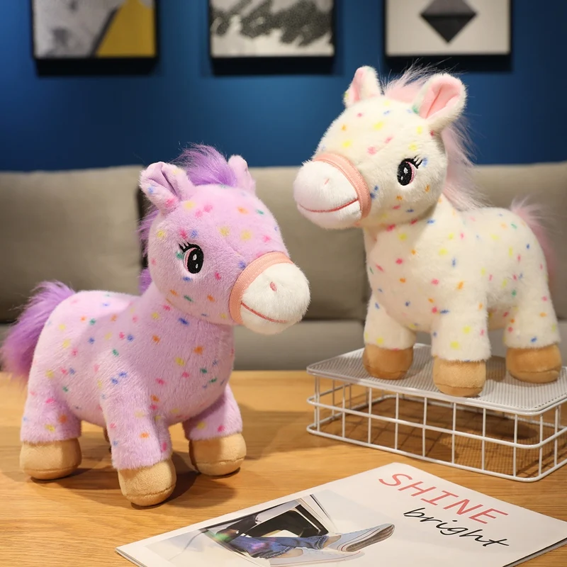 

New Dreamy Colorful Spot Little Horse Plush Toys Soft Stuffed Standing Cartoon Horse Doll Pretty Desktop Decor Lovely Kids Gift