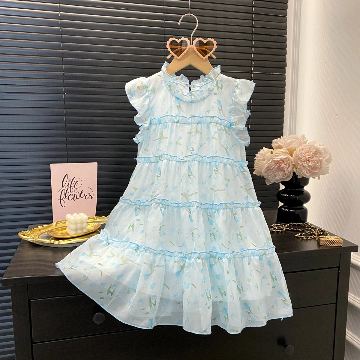 Girls Princess Dresses Summer Floral Print Mesh Comfortable Cake Dress Children's Clothing Costume Vestidos