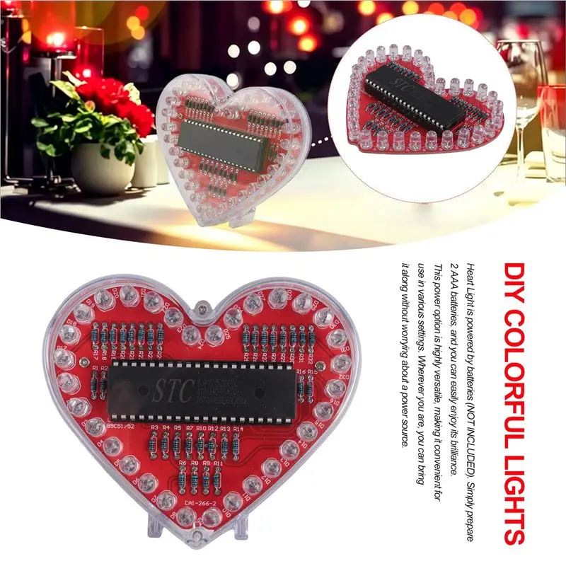 Y42A-Heart Shaped RGB LED Flashing Light Module DIY Electronic Kit Water Lamp Soldering Project Practice For School Student Dura