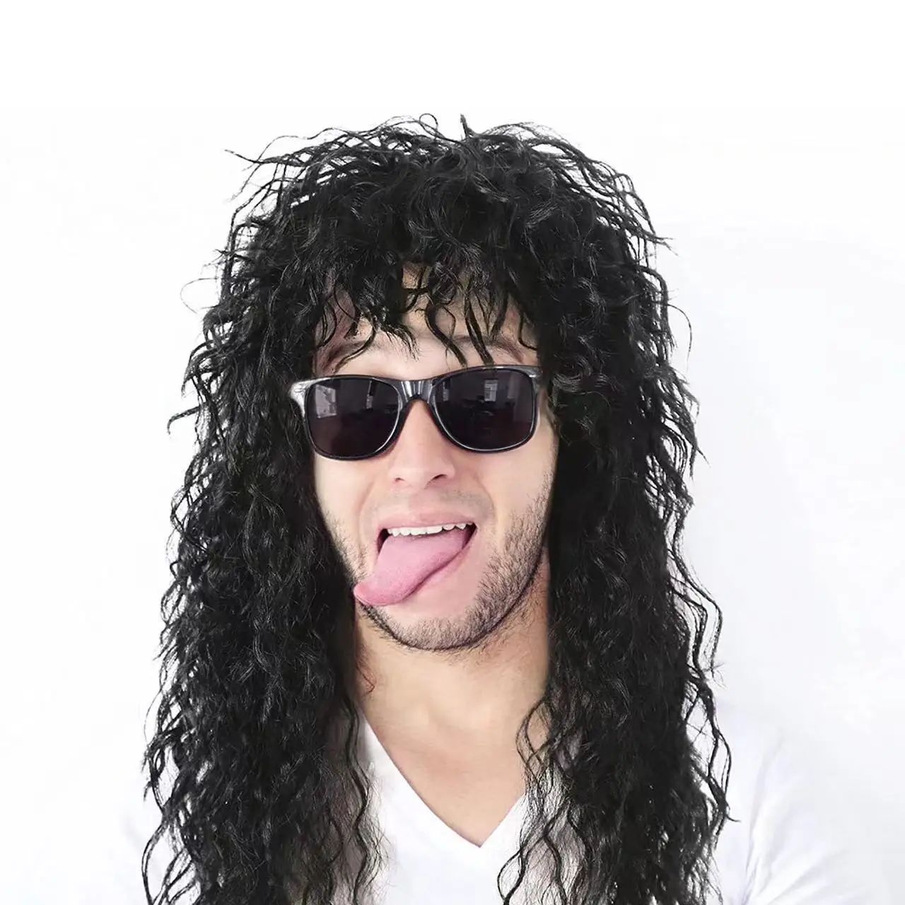 80 1990s Men's Wig Punk Rock Wig Long Curly Hair Unisex Fluffy Heavy Metal Rocker Wig