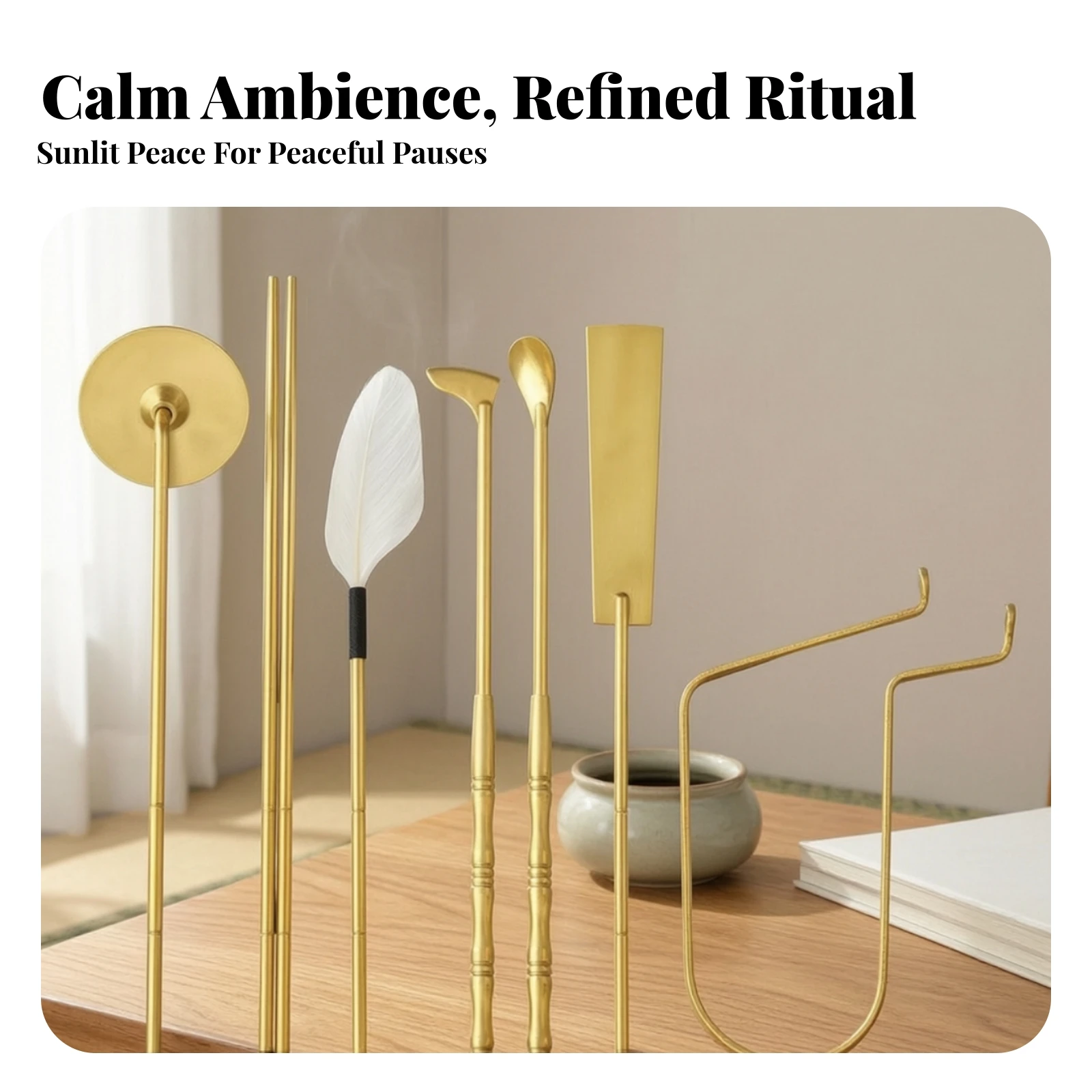 7 Pieces Brass Incense Tool Kit Smooth Incense Tools with Stand Shiny Thick for Meditation, Tea Ceremony